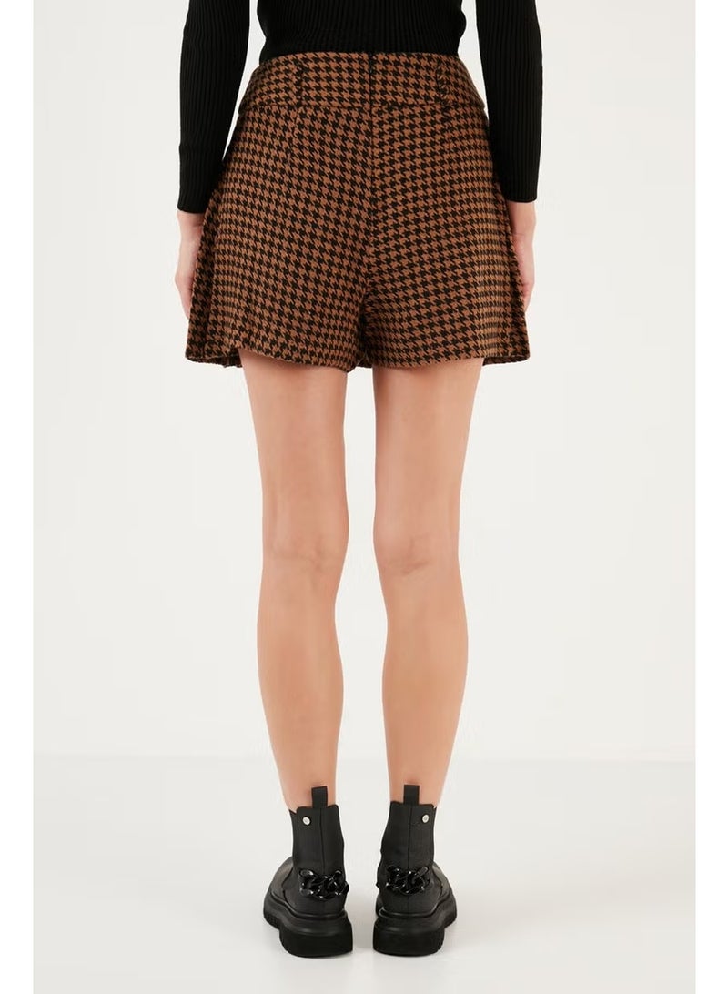 Lela Cotton Wool Blend Pleated Houndstooth Regular Fit Mini Shorts Skirt 611SR00028 - Image 1
